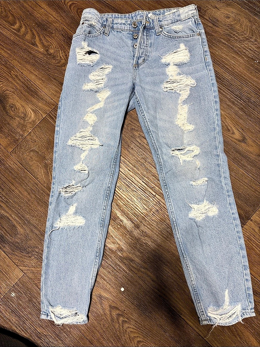 H&M Boyfriend Low Waist Distressed Jeans Blue Waist 28